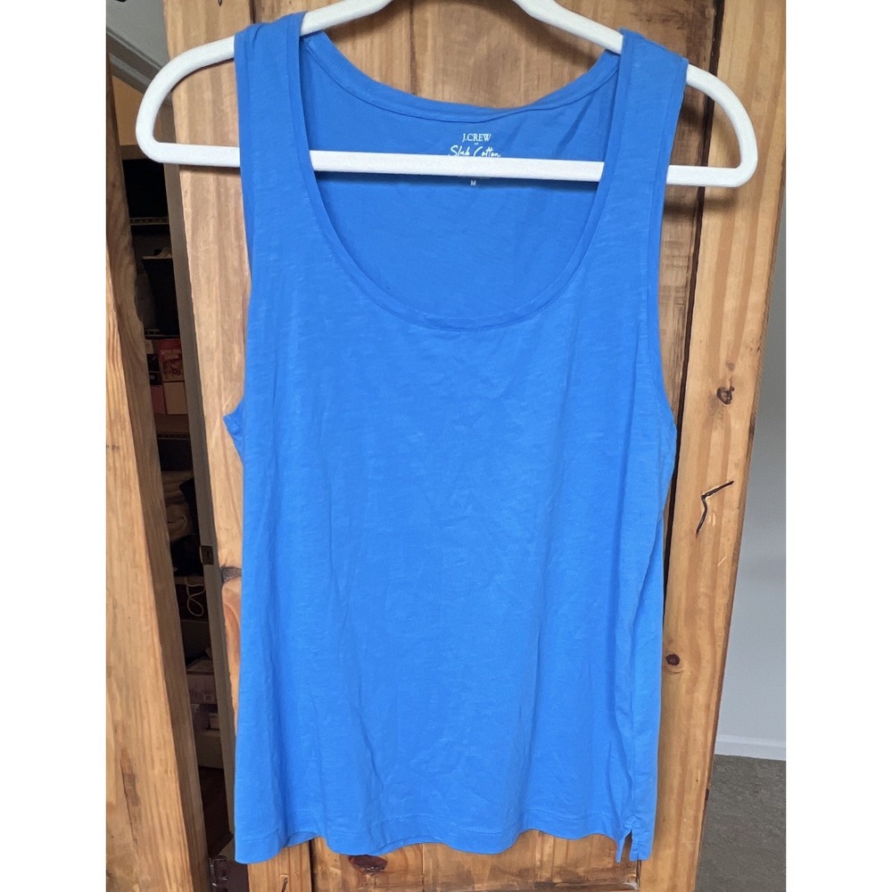 J Crew Slub Cotton Tank Blue Size Medium Sleeveless Cotton